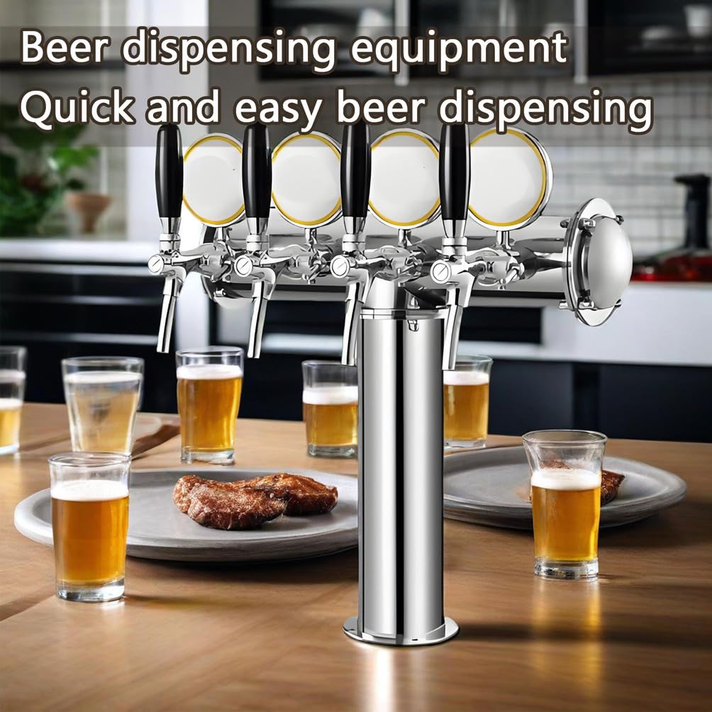 4 Rubinetti Torre per Birra, Distributore Birra Portatile in Acciaio Inox,con Segno Liquore Luminoso a LED, per Hotel e Bar