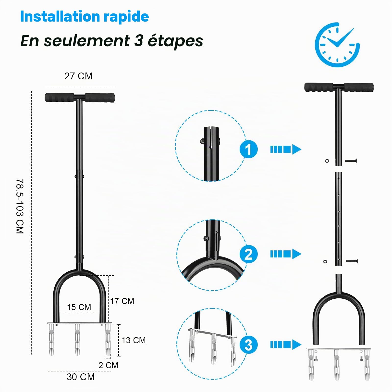 Aérateurs de Gazon Manuels, 3 Zinken Hohlzinken Verstopfungsfrei - Aérateur de Pelouse Aérateur à Gazon Manuel Aérateur Poignée en T pour Cours, Jardin, Ameublir Le Sol et Améliorer la Pelouse