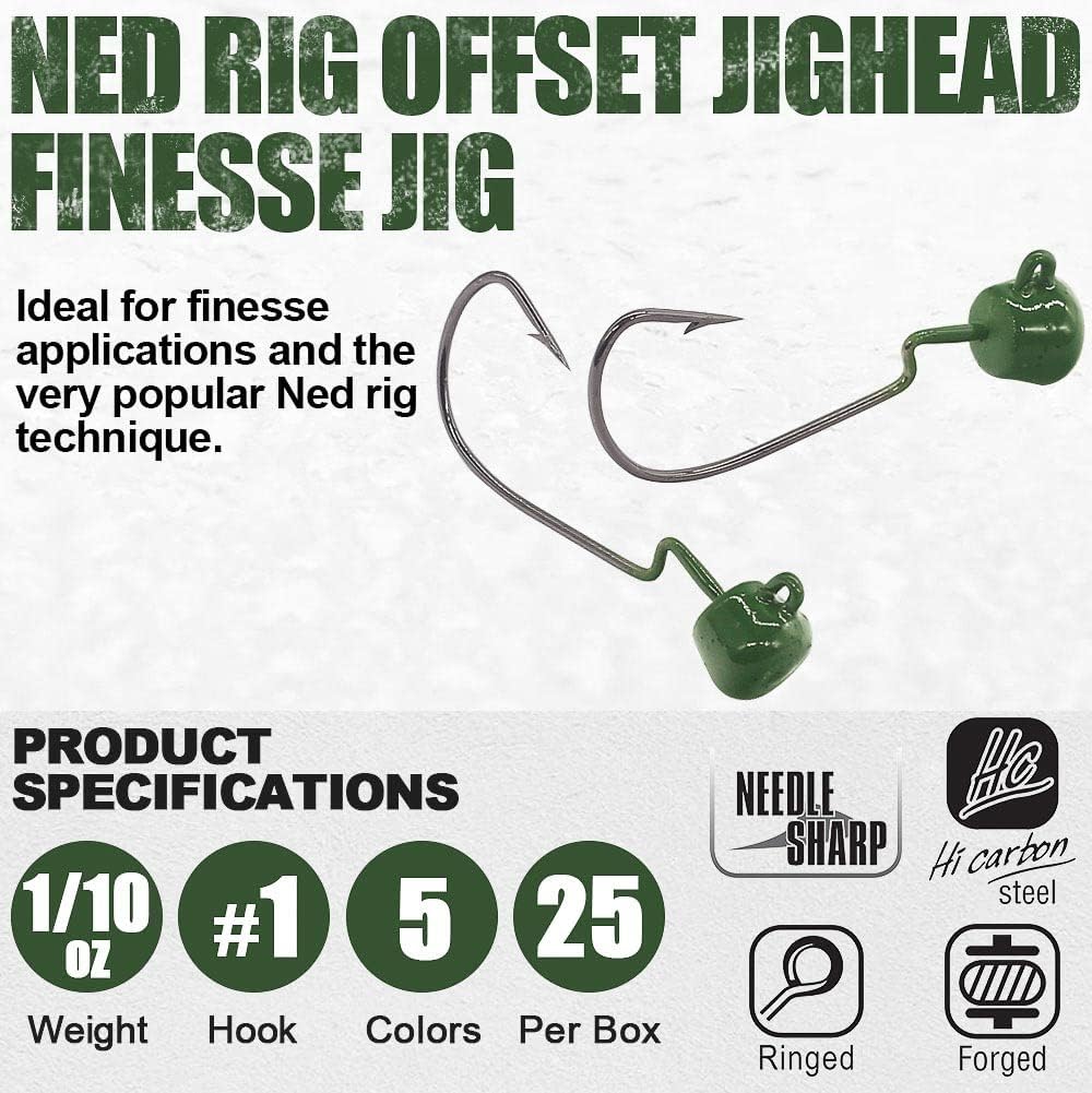 XFISHMAN Ned Rig Offset Jig Heads, 25-Pack, Weedless, Assorted, photo 2 of 7