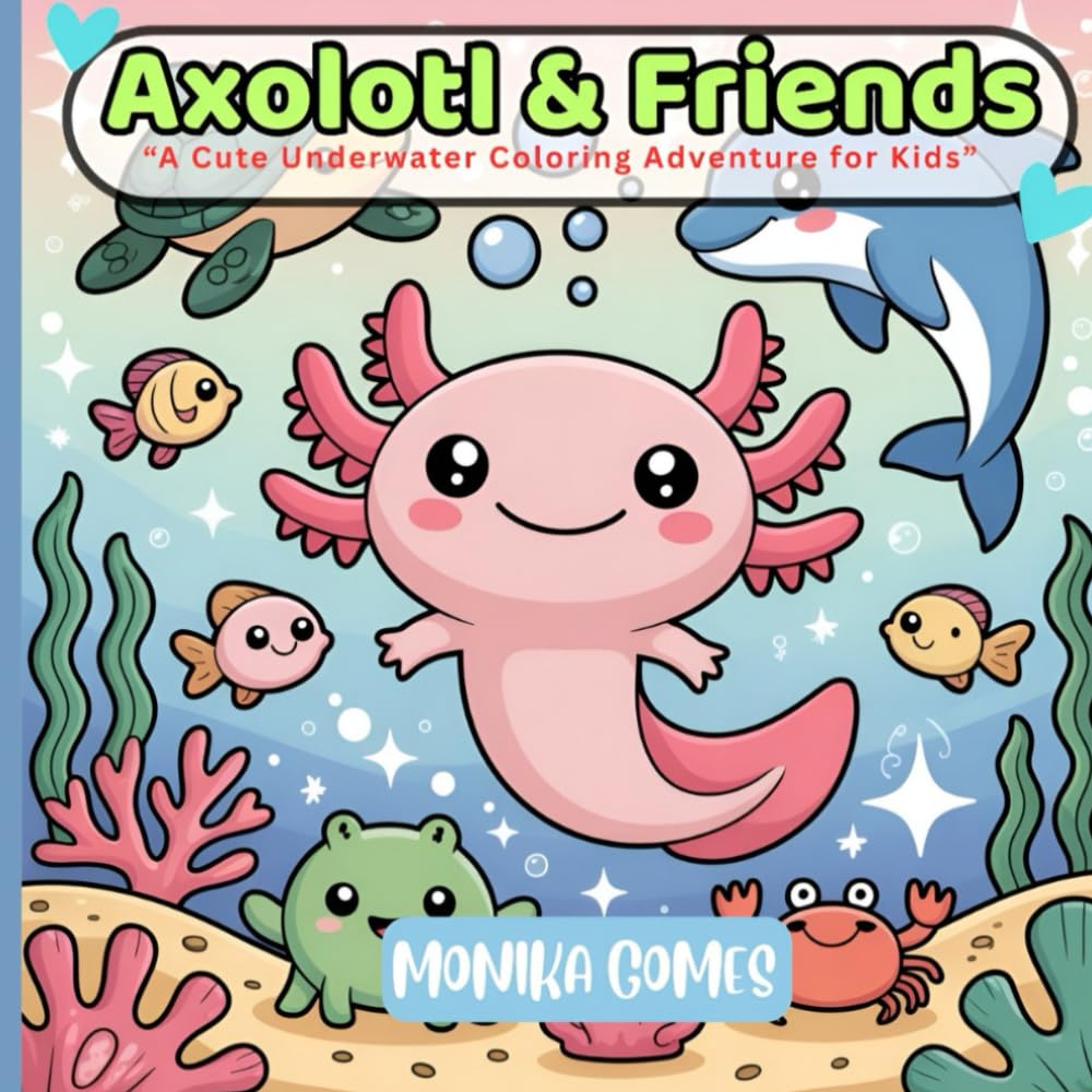 Axolotl and Friends: A Cute Underwater Coloring Adventure for Kids: Adorable Sea Creatures, Friendship Scenes & Kawaii Fun for Boys and Girls Ages 4–8
