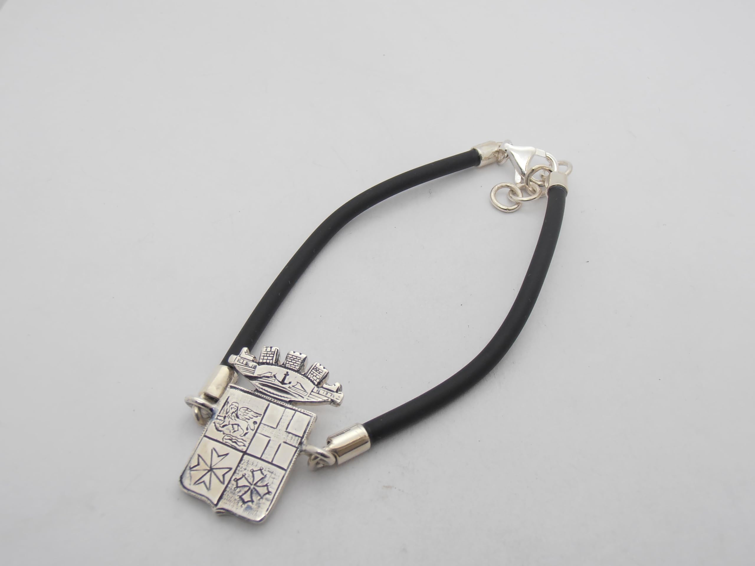 Marina Militare Italiana : Braccialetto in Argento 925 e Caucciù - Bracciale con lo Stemma - Fregio - Simbolo - Marinaio