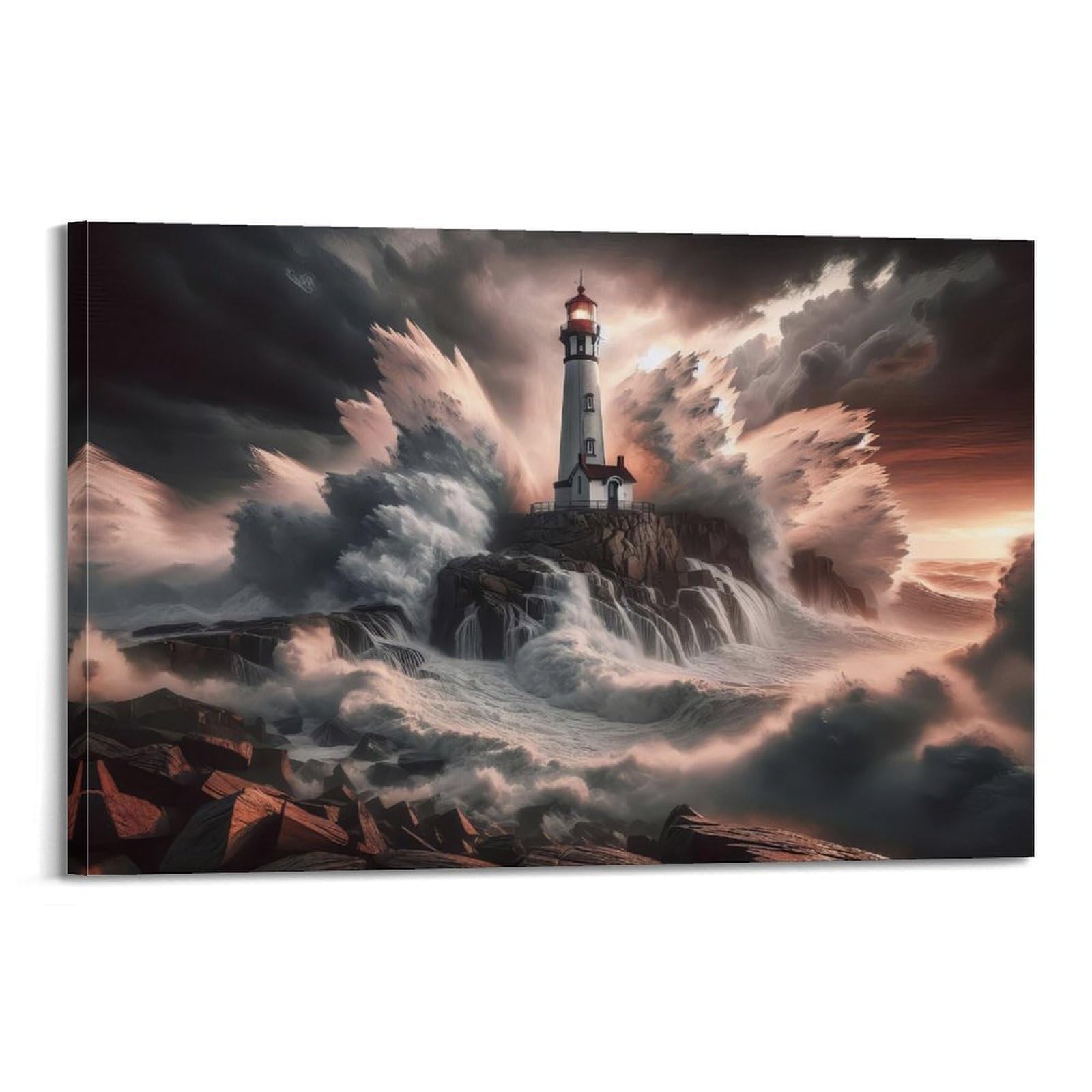 CXHJCA Lighthouse Poster Tempest Beacon Poster Decorative Painting Canvas Wall Posters And Art Picture Print Modern Family Bedroom Decor Posters 24x36inch(60x90cm)