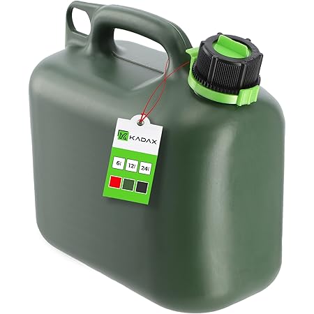 KADAX Brandstofjerrycan, jerrycan met trechter, kunststof jerrycan, reserve jerrycan voor benzine, diesel en andere gevaarlijke stoffen (24 liter, groen