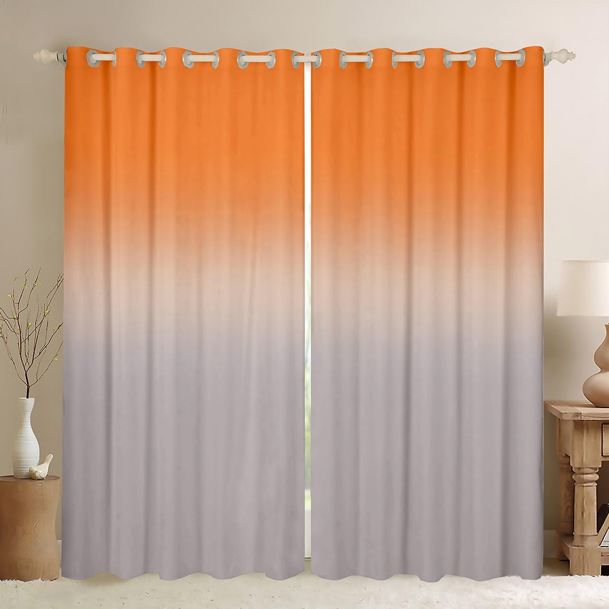 Homemissing Orange Darkening Drapes Gradient Style Curtains for Bedroom Living Room For Kids Women Men Ombre Grey 30%-50% Blackout Curtains Geometric Window Treatments W52*L90