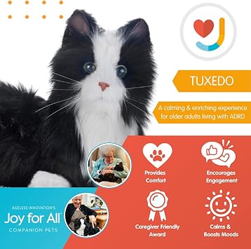 JOY FOR ALL - Black & White Tuxedo Cat - Interactive Companion Pets - Realistic & Lifelike, 5 Years and up, 5 Years and up