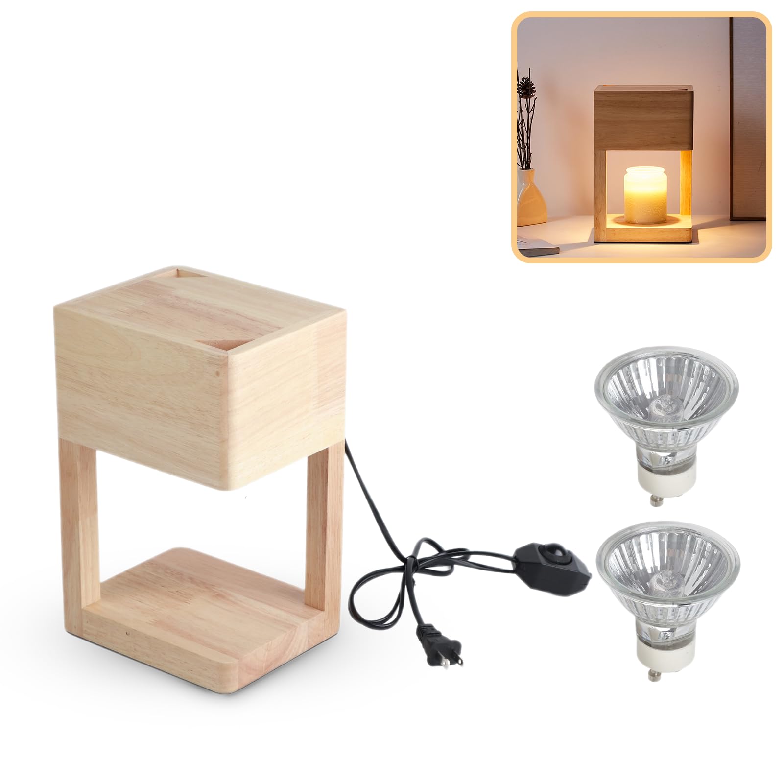 Gugxiom Candle Warmer Lamp, Walnut Wood Multifunction Silence Lamp Candle Warmer Electric, US Plug 110-240V Dimmable Scented No Candles Warmer Lamp for Home Bedroom Bedside Decoration