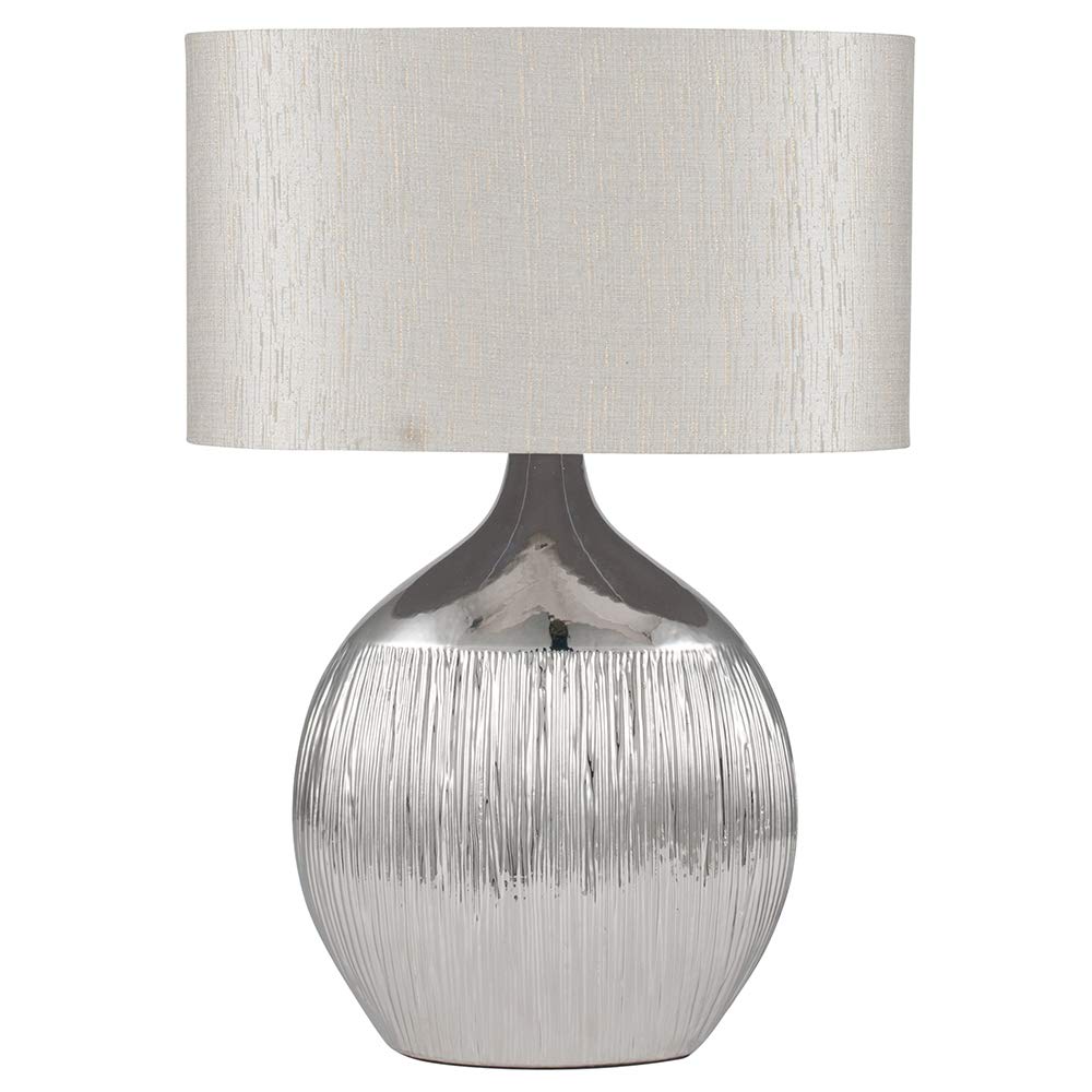 Ruma Silver Art Deco Ribbed Ceramic Table Lamp For Living Room Oval Shade