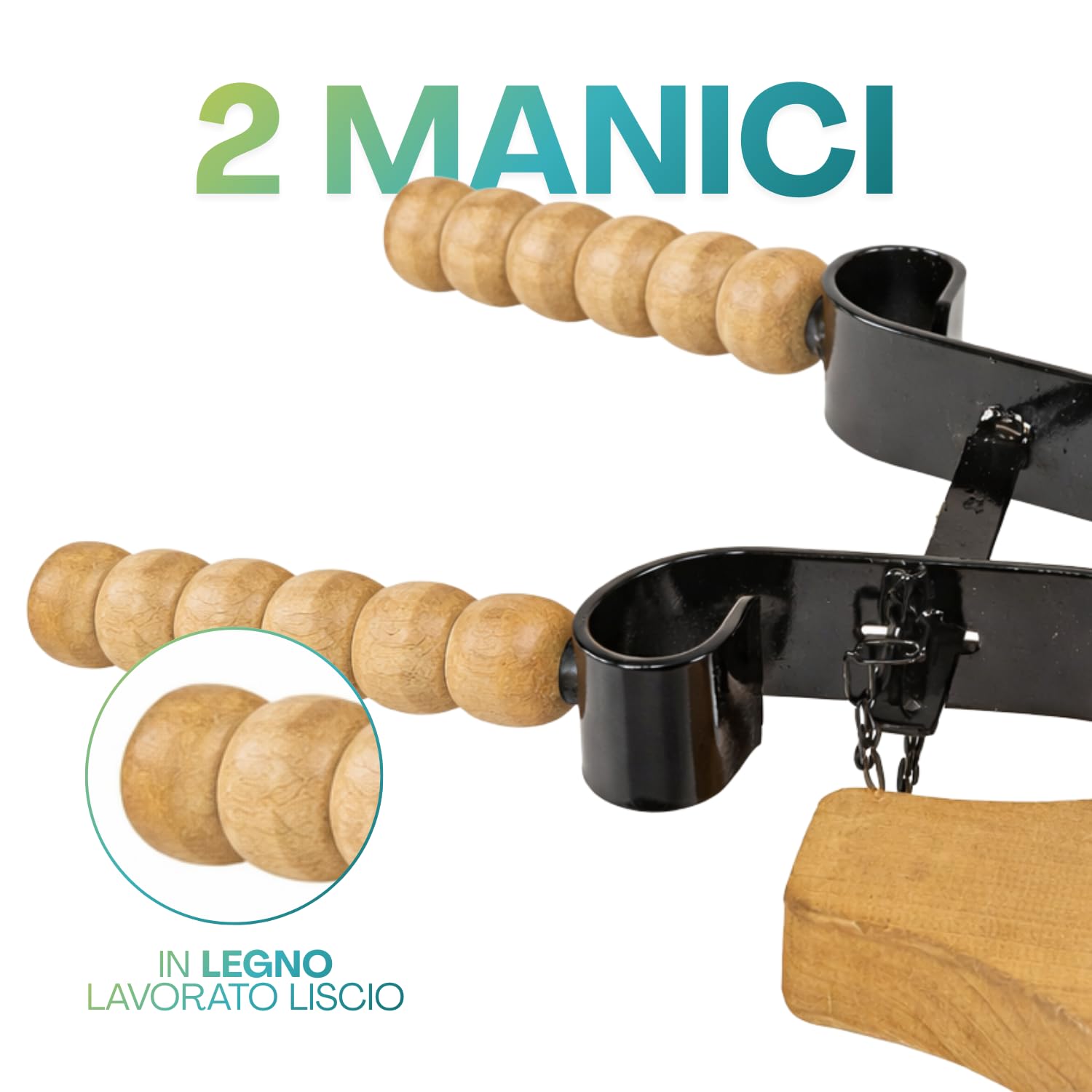 VIRSUS Porta prosciutto con Base e Manici in Legno e morsa in Ferro Verniciato, misuro 58x18 cm, fermaprosciutto per Taglio preciso a Mano a Coltello prosciutto Intero
