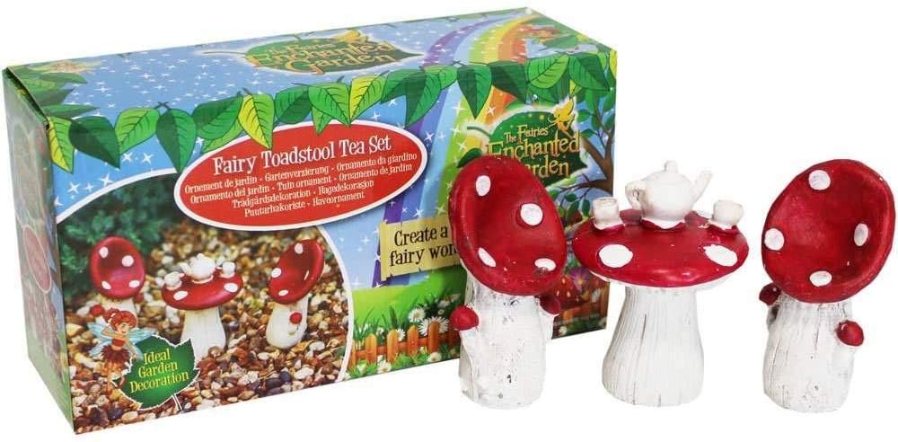 The Fairies Enchanted Garden Brown Or Red Fairy Toadstool Tea Set Garden Decoration
