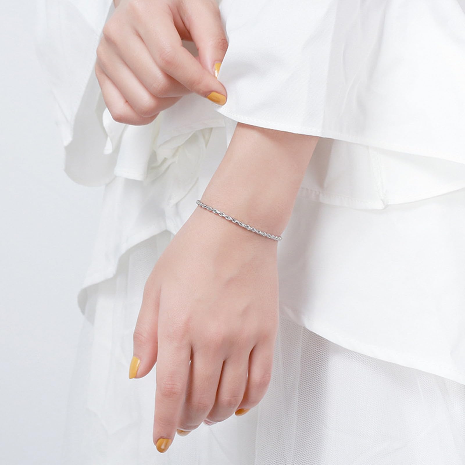 Braccialetti Donna Argento, Bracciale a Catena in Corda 16,5/18/19/20 cm in Argento 925 per Donna