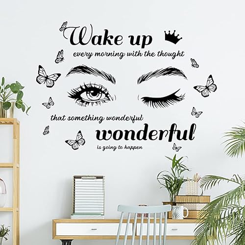 Miniatura 3 de SUPERDANT Calcomanías de pared con diseño de ojos y mariposas, para despertar, pensamiento, algo, maravilloso, citas motivacionales, papel tapiz