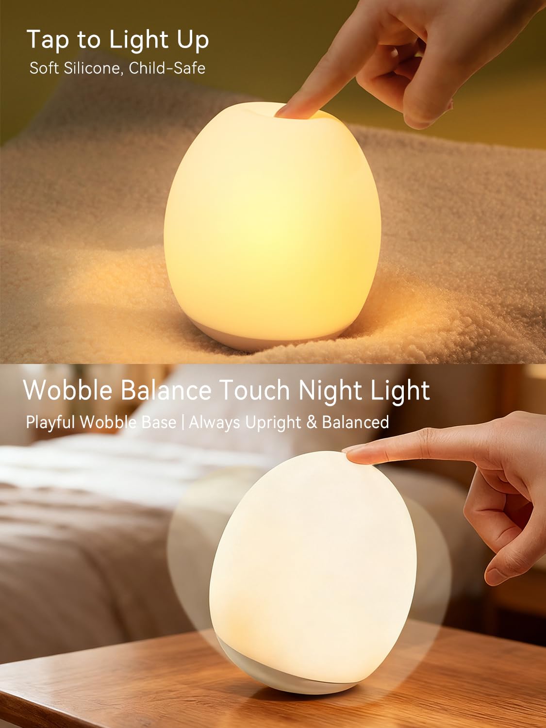 Luz nocturna de huevo de silicona para bebés, atenuación de 3 niveles, sensor de grifo y temporizador de 30 minutos, lámpara portátil para habitación de niños