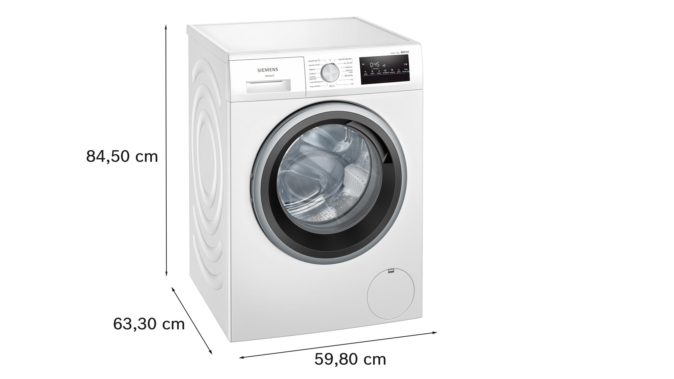 Siemens - Lavadora de carga frontal iQ300, 8 kg, 1200 r.p.m, smartFinish, Tambor waveDrum, Motor iQdrive, Blanco, WM12N265ES