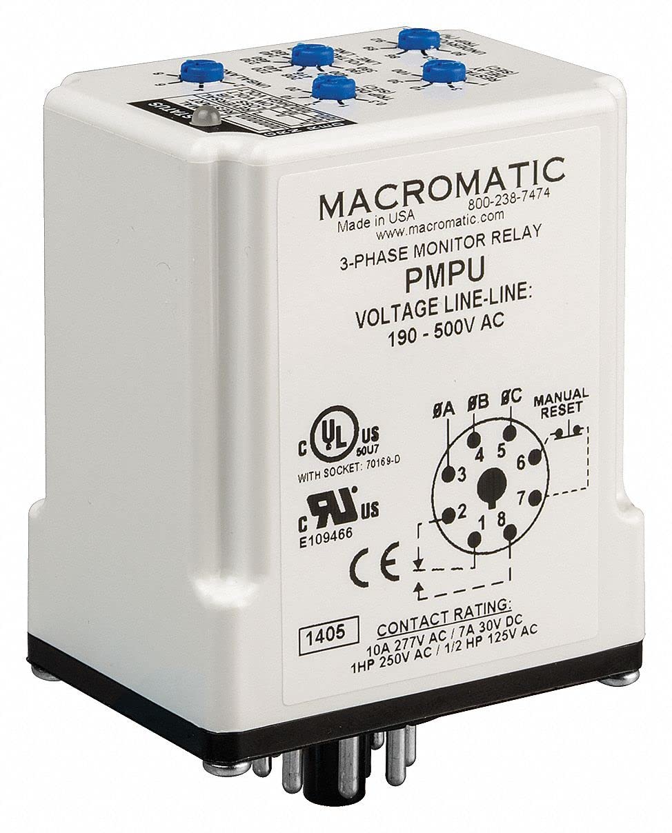 Macromatic PMPU 3 Phase Monitor Relay, Spdt, 500Vac, 8 Pin