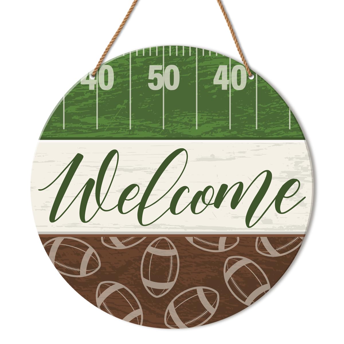 HSNBT Football Welcome Sign Front Door Decor Fall Football Decor for Home Office Boys Bedroom Porch Farmhouse Sport Football Wooden Hanging Sign Wall Decorations, Fall Family Football
