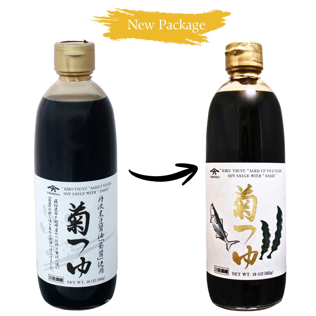 Sauce Soja Tsuyu avec Bouillon Dashi de Bonite et Varech, Sauce Tsuyu Japonaise Authentique Yamaroku Kiku Tsuyu, Vieillie en Baril 2 Ans, 582g, Fabriqué au Japon