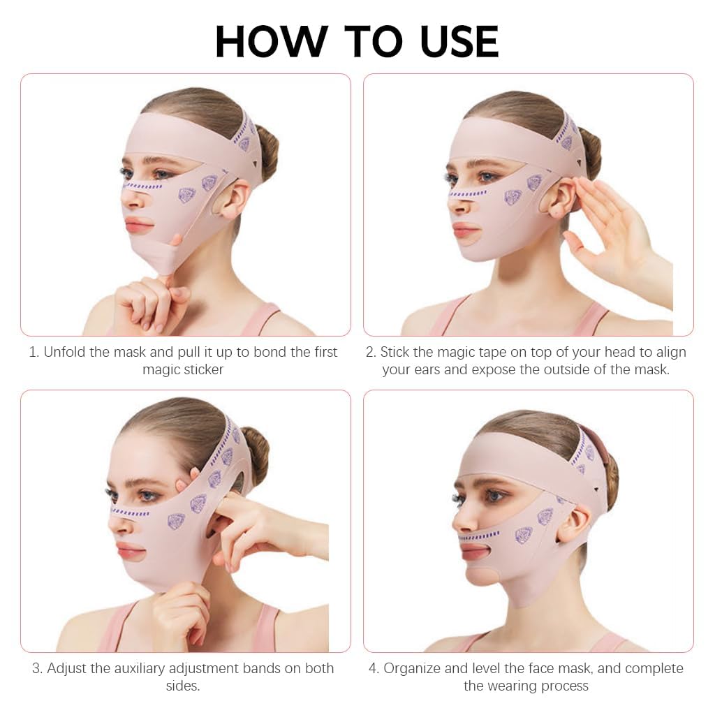 FEORA V Line Face Lifting Device Jaw Line Shaper Double Chin Lift Mask Double Chin Reducer Jaw Line Shaper Lift Mask Face Toning Belts Anti-wrinkle Skin Tightening Belt Face Lifting Mask (Pink) 1
