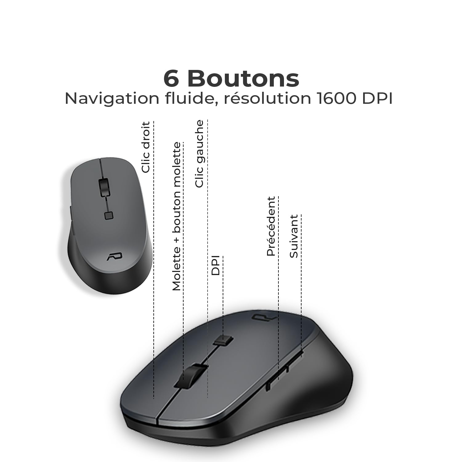 AD ADVANCE - X-Type, Ensemble Clavier Souris sans Fil Silencieux pour PC, Souris 1600 DPI, Clavier AZERTY, 112 Touches X Ciseaux, 12 Raccourcis Multimédias, Bouton Copilot AI, Hauteur Réglable, Noir