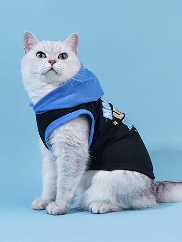 Miniatura 2 de QWINEE Camiseta sin mangas con capucha para perro con estampado de letras, chaleco sin mangas con capucha para gatos, cachorros, ropa elástica para