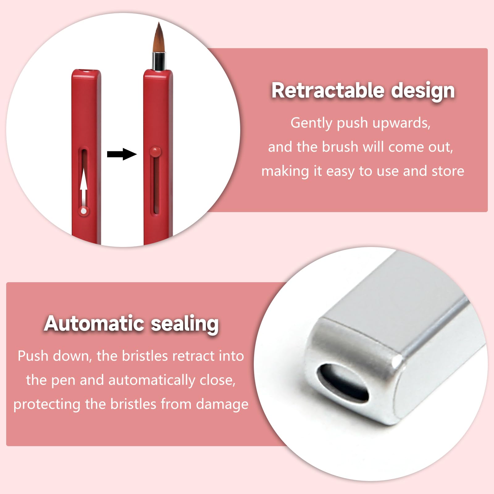Pincel de Maquillaje Retráctil Doble Extremo para Labios, Portátil (Rojo + Plateado)