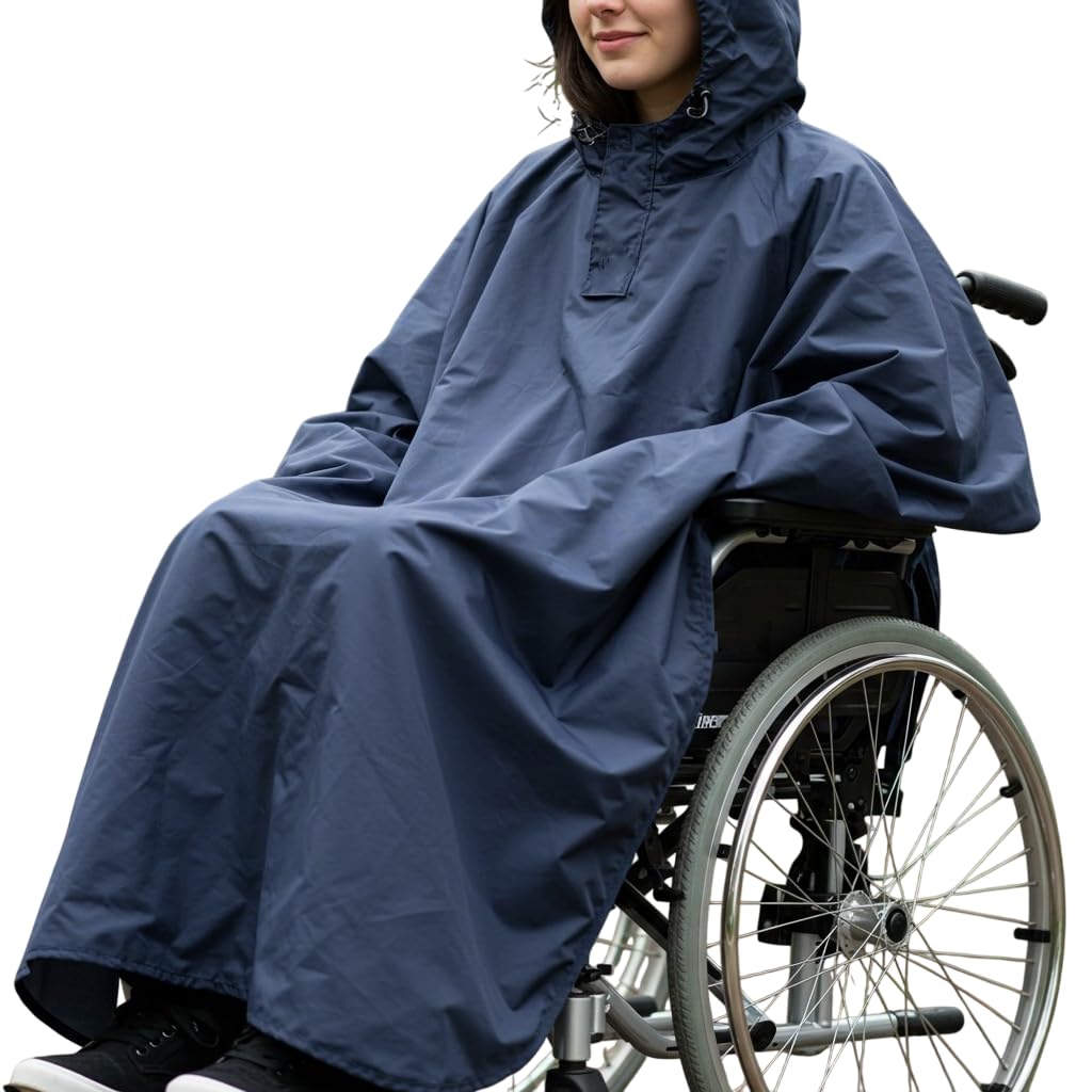 Harrington Marley Dark Blue Waterproof Wheelchair Poncho Rain Cover, Wheel Chair Cape & Chair Cover For Adults Universal Fit, Lightweight, Hooded, Windproof Rain Mac For