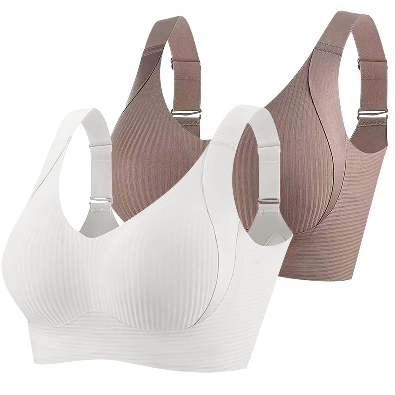 Lot de 2 Soutiens Gorge Classiques Bralette Femme sans Armature Grande Taille Soutien Gorgé Remonte Poitrine Comfit Push Up Bra Non Rembourré Brassière Bretelles Larges Réglables sous Vetements