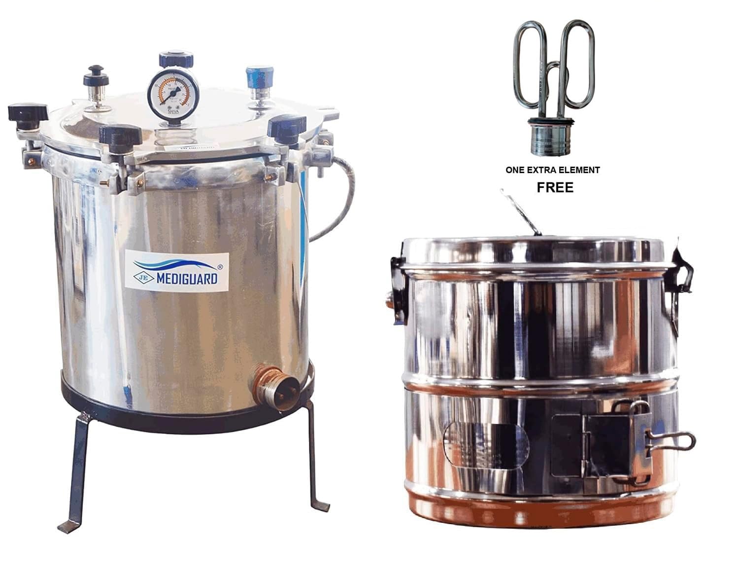 Autoclave Six Wing Nut Electrical Mirror Finish Size 12" x 12" Capacity 21L & Dresing Drums Bins 11"x9" Heavy Duty 1 Extra Element Free