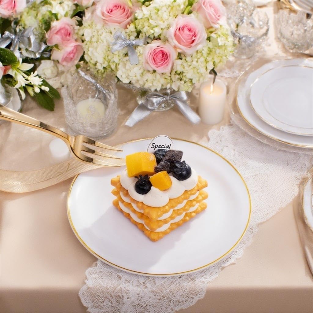 Festiva 400Pcs Gold Dessert Plates 6.3" with Forks 5"- 200PCS Small Disposable Dessert/Cake/Appetizer Plates and 200PCS Forks - Serve 200 Guests for Birthday Party& Wedding &Valentine's Day - Image 5