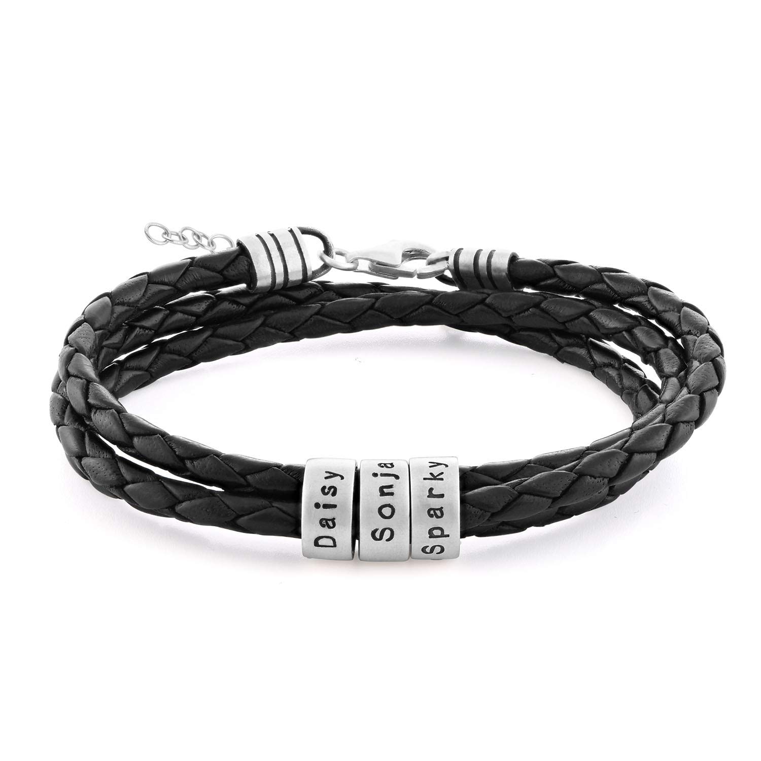 MYKA – Personalizzato Bracciale Regolabile in Pelle Intrecciata Personalizzabile con Perline Personalizzate Incise in Argento Sterling – Regalo per donna – Regalo per Natale5
