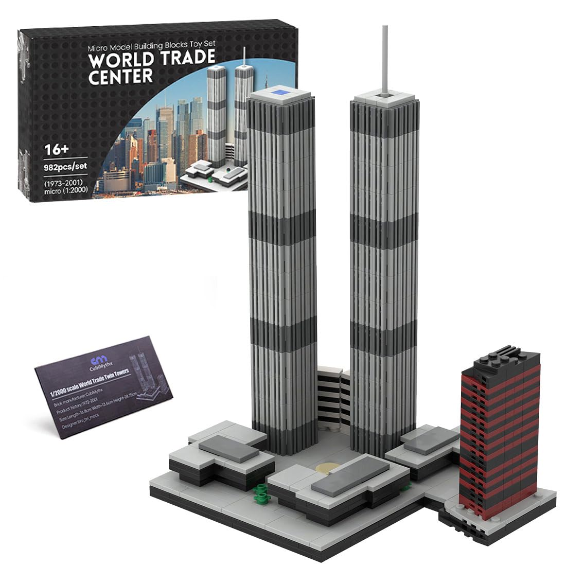 CubiMythx Architecture World Trade Center Building Blocks, Collectible New York City Skyline Model to Build and Display, Home Office Decor, Great NYC Gift & Souvenir Ideas (982 PCS), 1:2000, Ages 12+