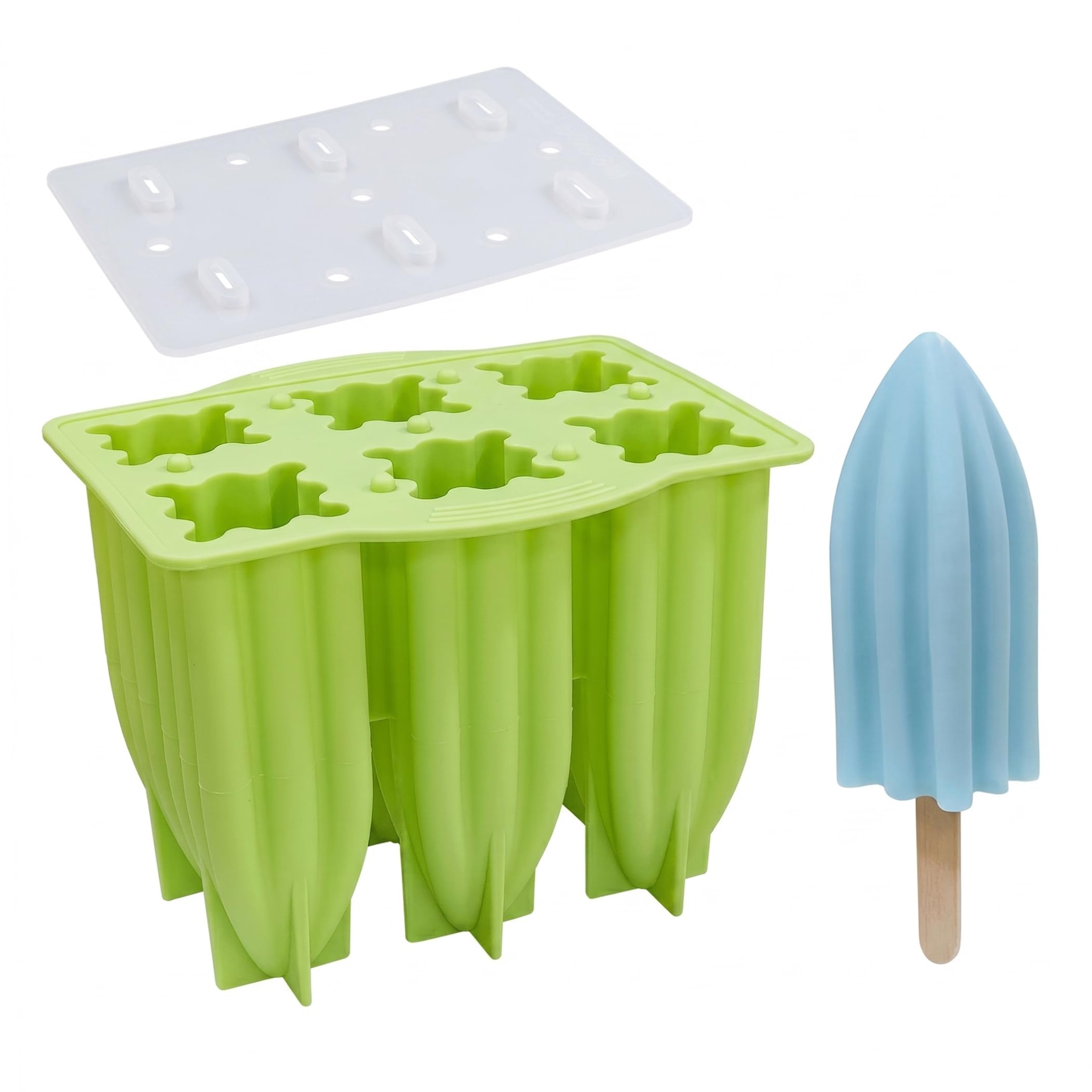 Perodlly Homemade Popsicle Molds, 6-Cavity Silicone Popsicle Molds with Lid Food-Grade DIY Ice Cream Maker for Freezer.