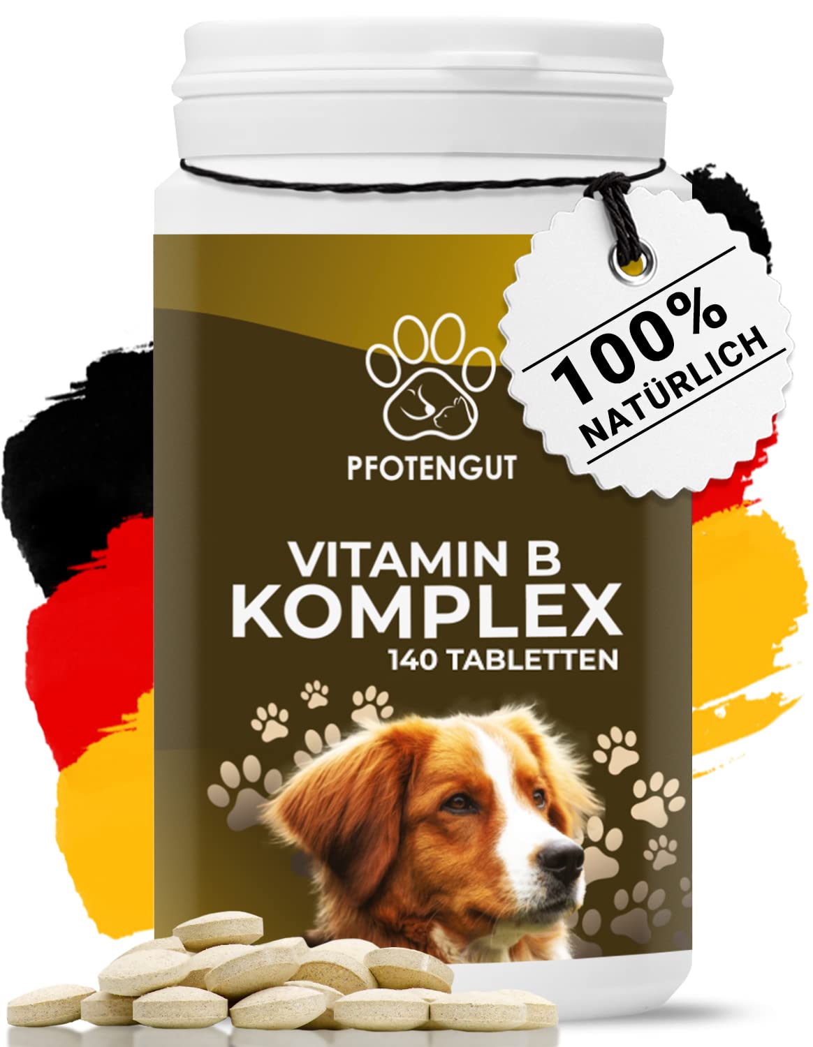 PFOTENGUT® Vitamin B Komplex Hund [Made in Germany] - 140 Tabletten für 5 Monate - Hochdosierte B Vitamine für Hunde & Katzen mit B1, B2, B3, B5, B6, B7, B9 & B12 - Vitamin B für Hunde