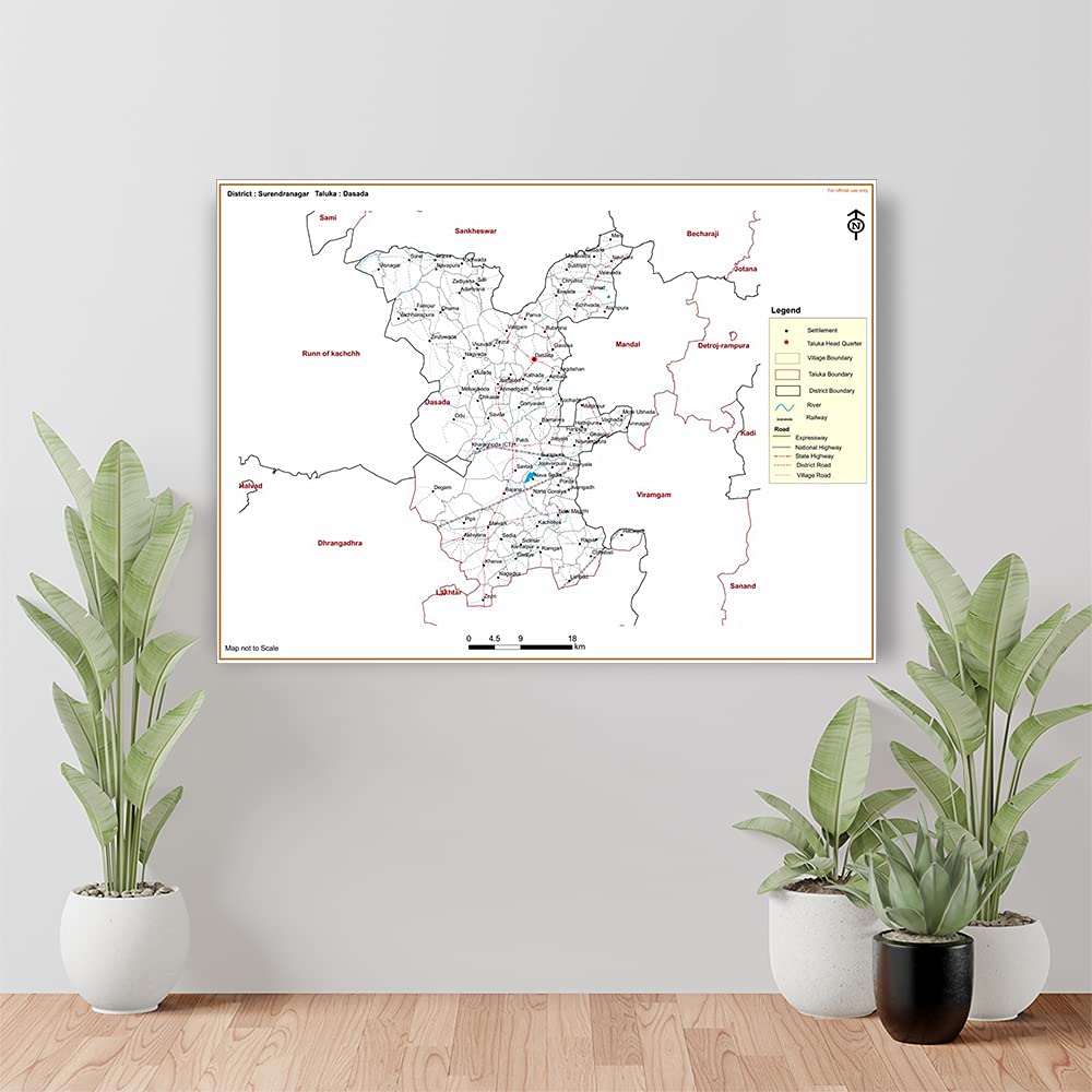 British Terminal® Surendranagar DISTRICT Dasada TALUKA Map Waterproof Vinyl Sticker Poster use for study purpose (60 cm X 45 cm) btcan2810-2