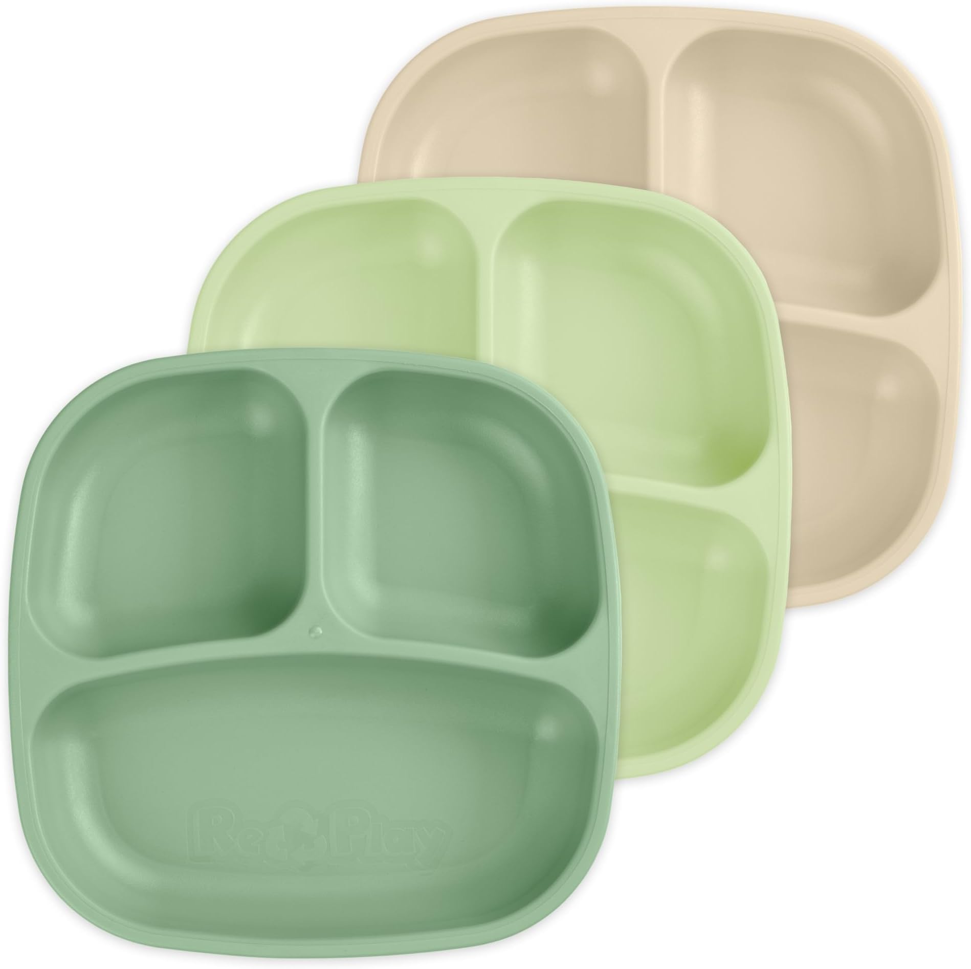 Re-PlayToddler Plates with Dividers - Deep-Walled 3 Compartments Divided Plates for Kids - Dishwasher & Microwave Safe - Made in USA - Set of 3-7.37" x 7.37" x 1.25" - Cactus