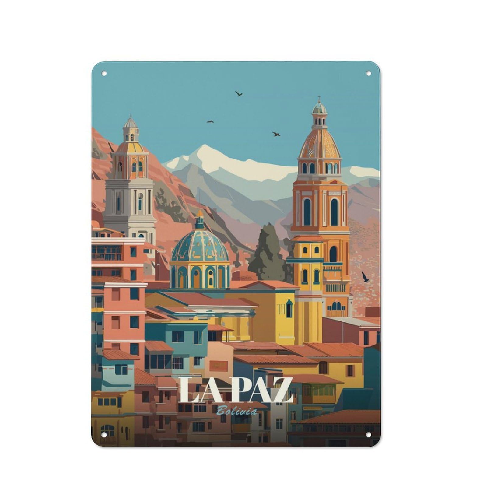 Junmoney Style-11 Vintage Garden Room Metal Sign 40X30cm Featuring La Paz, Bolivia Cityscape Illustration, Utility Space Decor For Shed, Garden Room, Porch Or Garage