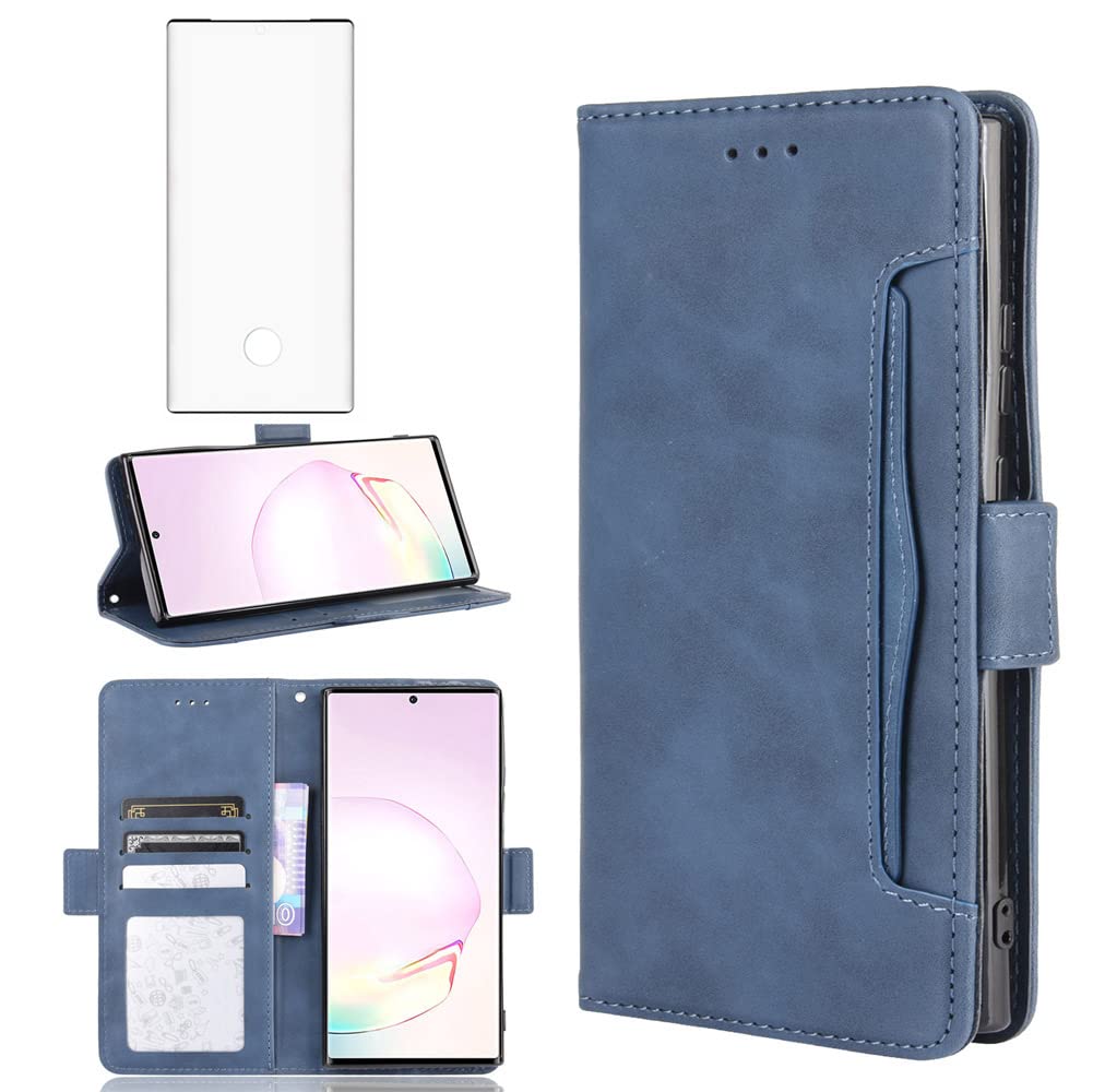 Phone Case for Samsung Galaxy Note 20 Ultra/5G Wallet Purse Leather Flip Cover With Tempered Glass Screen Protector Card Holder Slot Stand Kickstand Shockproof Protective note20 Note20Ultra Blue