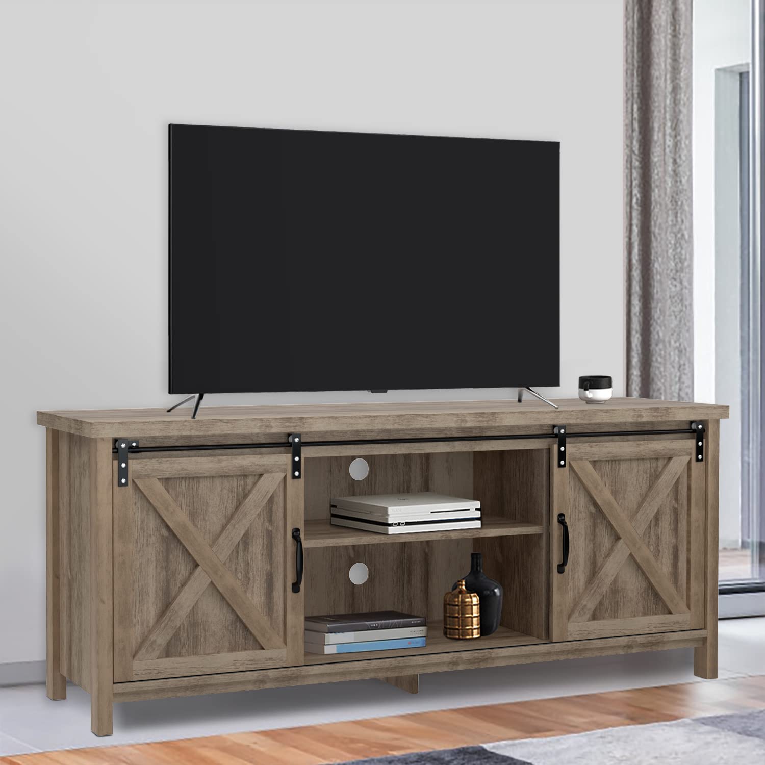 Buy GAZHOME Modern Farmhouse TV Stand with Sliding Barn Doors, Media