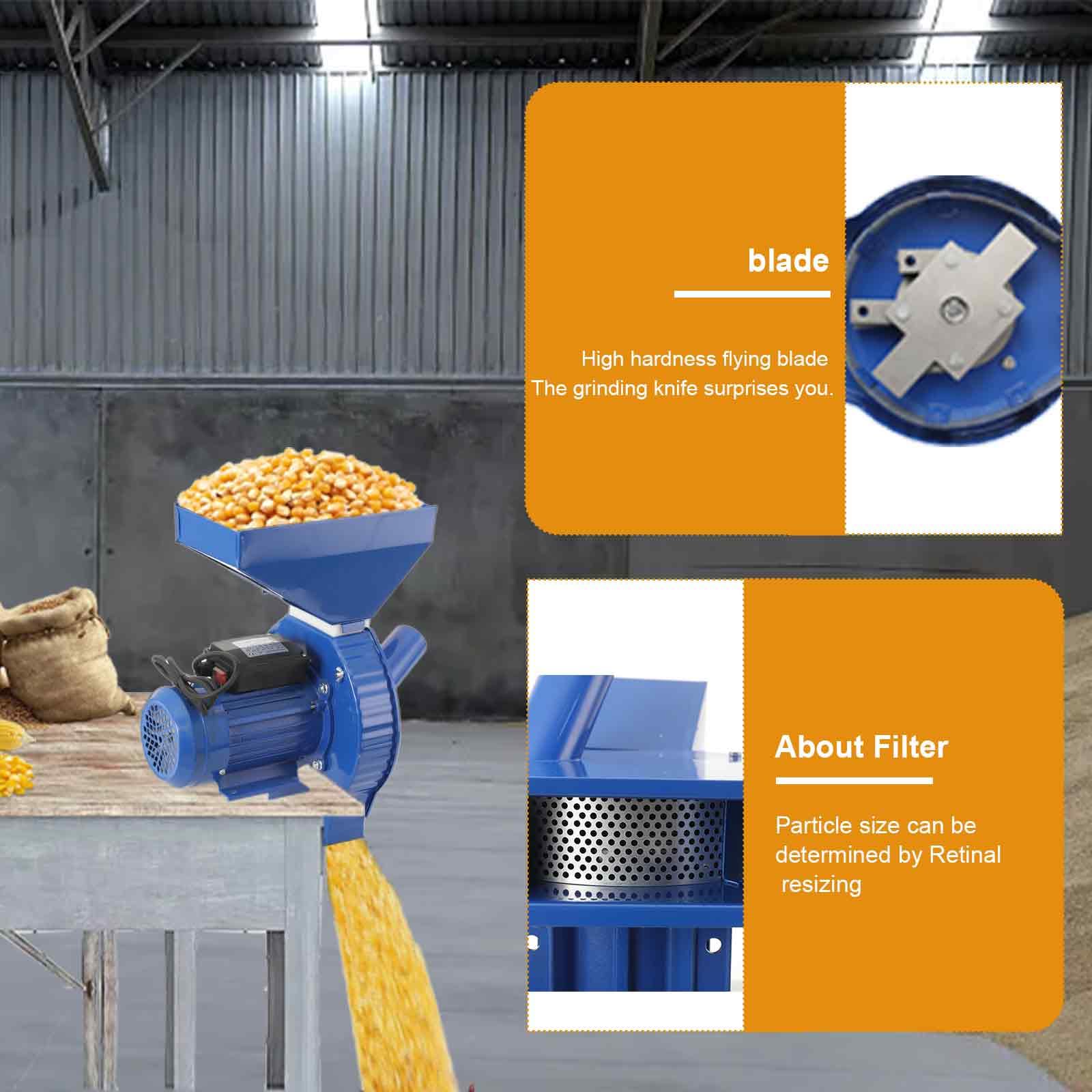 Molinillo de Grano Eléctrico 1000 W, Molino eléctrico de maíz, Molinillo de Especias Comercial, con 4 Cribas de Acero Inoxidable, para Moler Trigo, Maíz, Garbanzos, Café y Especias