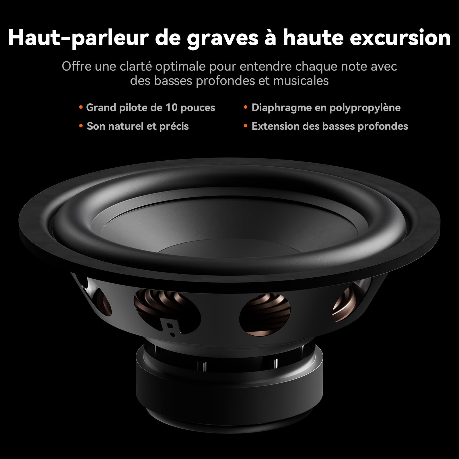 Fosi Audio SW10 Caisson de Basses 10 Pouces 500 W Amplificateur Intégré Active Home Cinéma LFE RCA