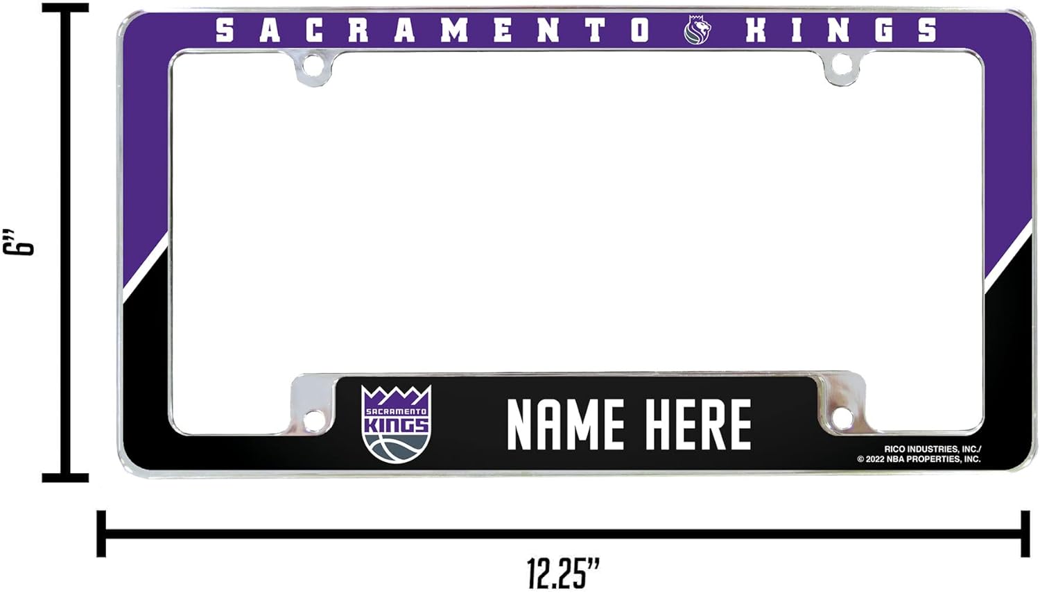 Rico Industries NBA Basketball Sacramento Kings Personalized/Custom 12" x 6" Chrome All Over Automotive License Plate Frame for Car/Truck/SUV