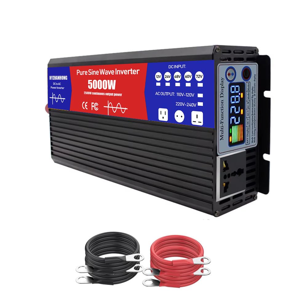 Inversor de Onda Senoidal Pura de 5000W 12V 24V 48V 60V 72V CC a 110V 220V CA, Inversor de Energía para Camión, Hogar, RV, Inversor Solar Fuera de Red, 12V a 110V,24V to 110V 60HZ