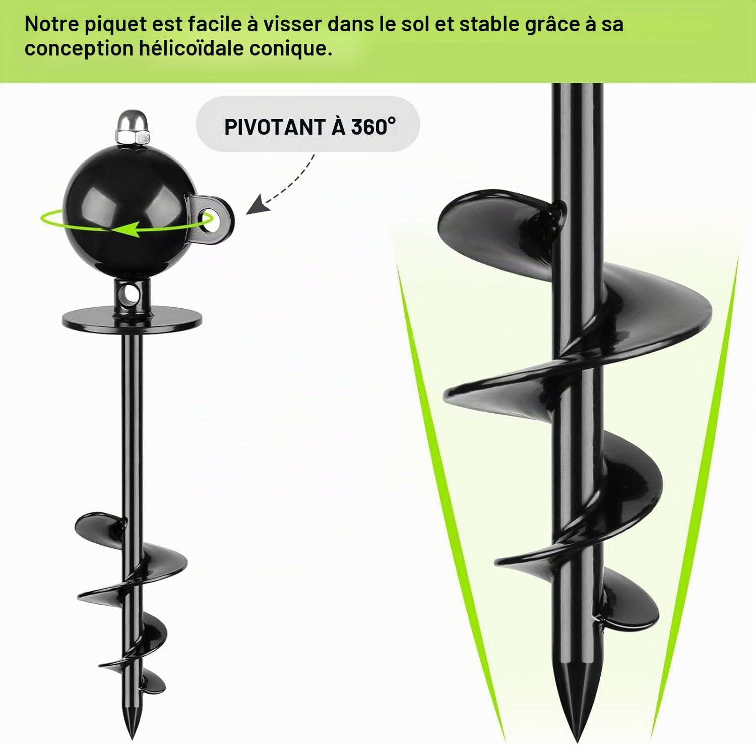 SELEWARE Piquet d'attache pour Chien d'extérieur antirouille jusqu'à 100 kg, Rotation Libre, Tige torsadée