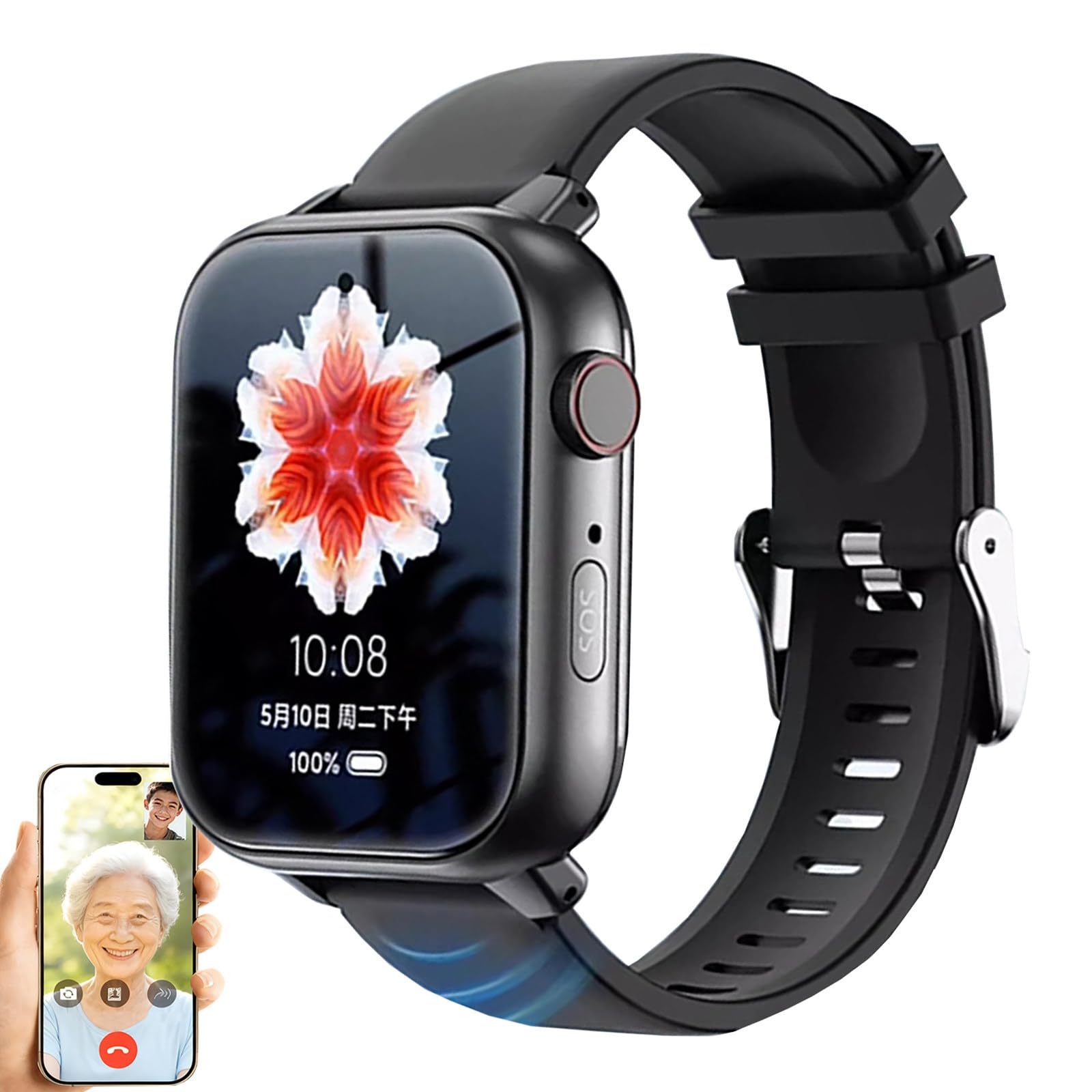 Smartwatch 4G, Funkcja Wykrywania Upadku, Inteligentny Zegarek Dla Seniorów Z Funkcją Połączenia Alarmowego SOS, Śledzenie GPS | Dwukierunkowe Połączenia Wideo HD, Wodoodporność Ip67