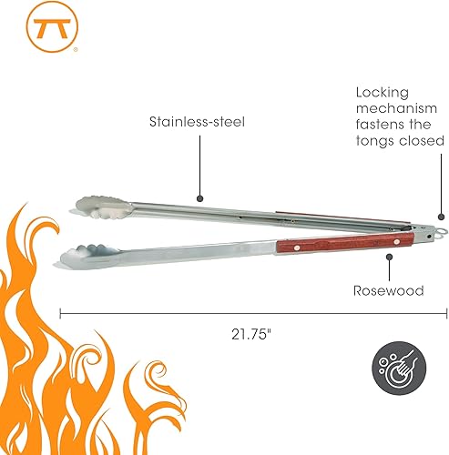 Miniatura 6 de Outset QB22 Locking Stainless Steel Grill Tongs Extra Long 22", Rosewood Handles