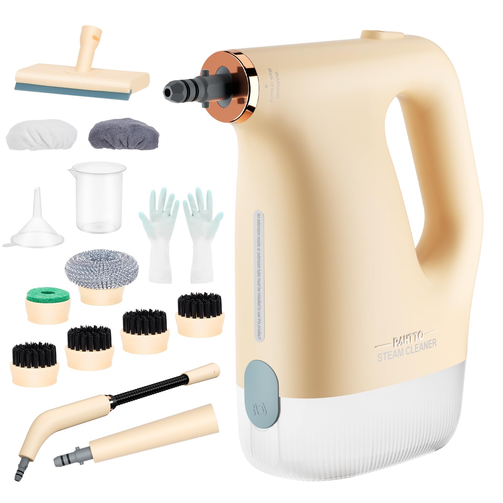 PAHTTO 1200 W Pulitore a vapore manuale, riscaldamento rapido in 20 secondi Pulitore a vapore manuale con serbatoio trasparente da 450 ml e 16 accessori, per cucina, bagno, divani, tappeti