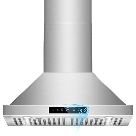 30 inch Range Hood Wall Mount, 1200 CFM with 4-Speed Gesture Sensing & Touch Control, Stainless Steel Ducted Kitchen Stove Vent Hoods with 2 LED Lights, Time Setting, Dishwasher-Safe Baffle Filters