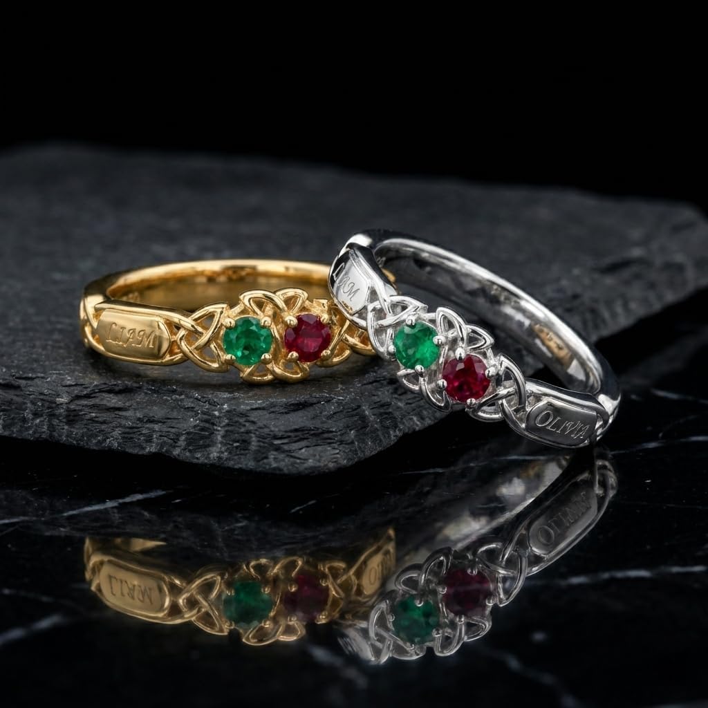 Birthstone Rings for Women Celtic Knot Mothers Ring 4 Birthstones Custom rings for Women S925 Sterling Silver/10K/14K/18K Gold Birthstone Promise Anniversary Ring for Her