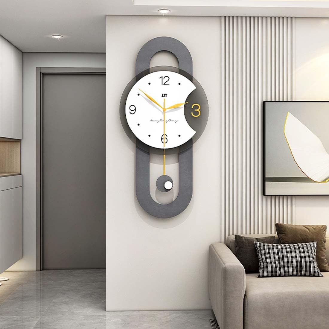 Reloj de pared con péndulo, moderno, decorativo, funciona con pilas, ideal para sala de estar, dormitorio, oficina, decoración del hogar