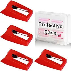 Agulha para toca-discos de 4 peças, caneta giratória JUKFITA Ruby para a maioria dos tocadores de vinil Victrola Crosley LP ION, vermelho