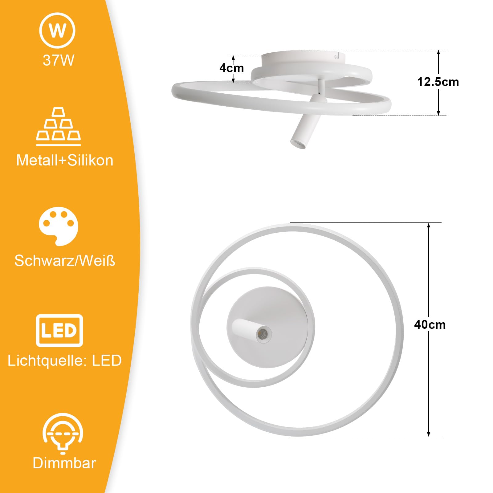 GBLY Lámpara de techo LED regulable: 40 cm, lámpara de dormitorio, diseño moderno, 37 W, lámpara de salón con foco blanco con control remoto, lámpara de cocina para dormitorio, casa, apartamento